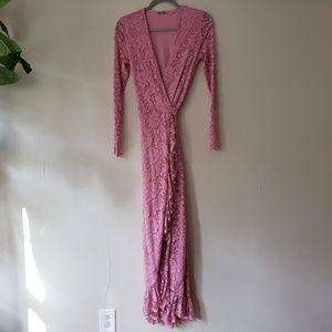 Ganni Pink Flynn Lace wrap maxi dress sz 34